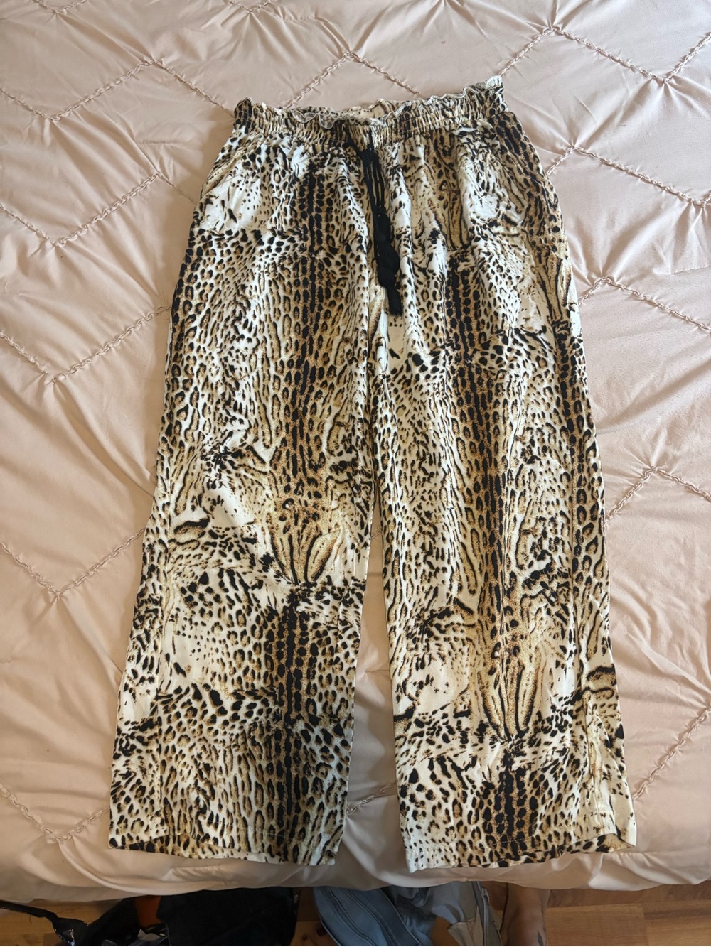new directions Beige and Black Animal-Print Wide-Leg Pants
